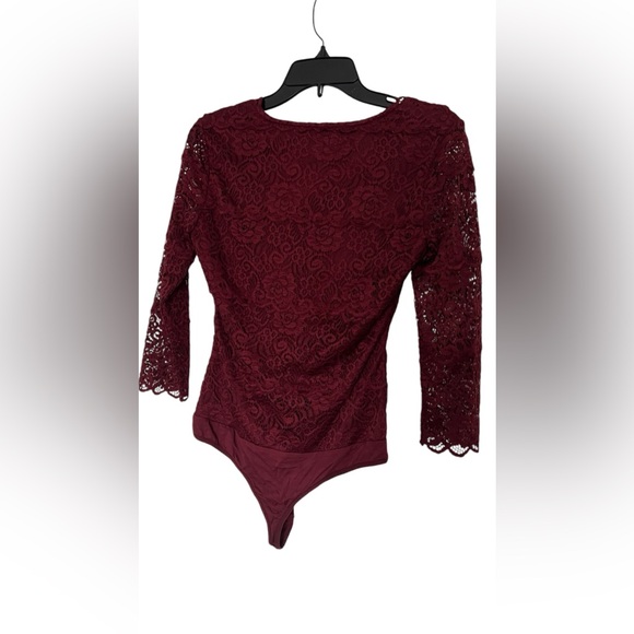 Bebe Laced V-Neck Body Suit-Plum - Picture 6 of 6